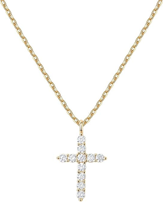 PAVOI 14K Gold Plated Cubic Zirconia Cross Necklace for Women | Cross Faith Pendant Necklaces