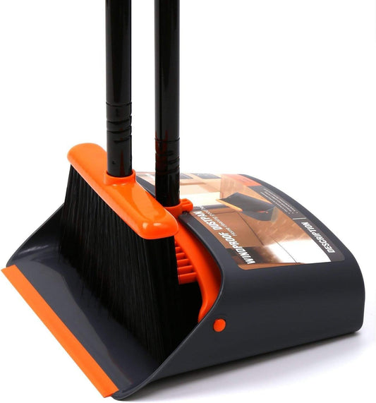 TreeLen Broom and Dustpan Set with 52" Long Handle for Home Kitchen Room Office Lobby Floor Use Upright Stand Up Stand Up Broom with Dustpan Combo