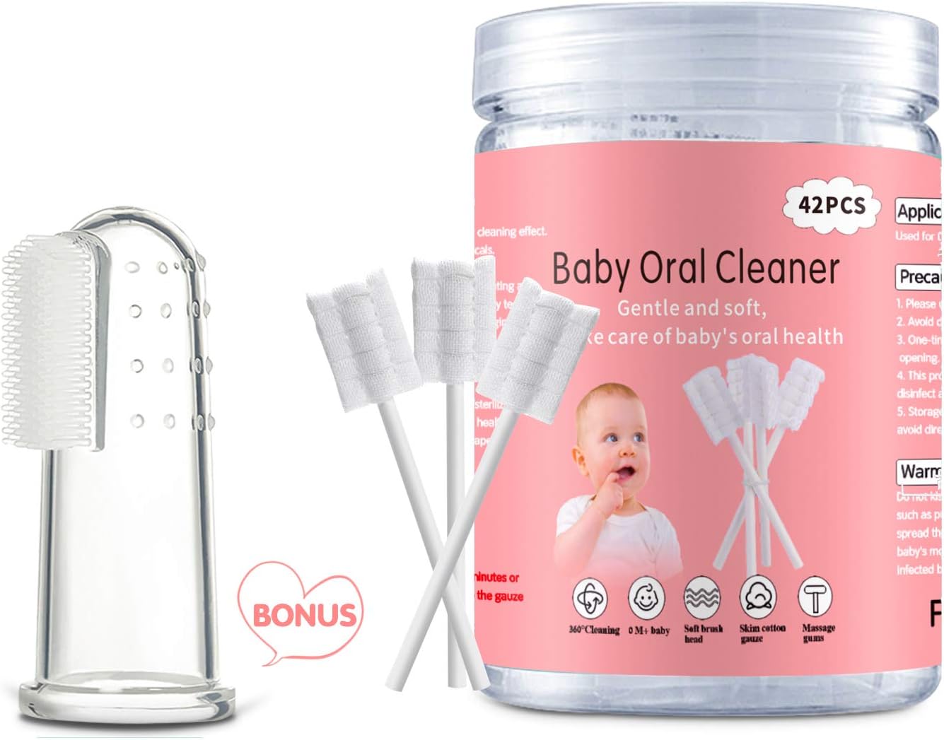 EASICUTI Baby Tongue Cleaner, Baby Toothbrush, 42Pcs Disposable Infant Toothbrush Clean Baby Mouth, Gauze Gum Cleaner Baby Oral Cleaning Stick Dental Care for 0-36 Month Baby+Free 1 Finger Toothbrush