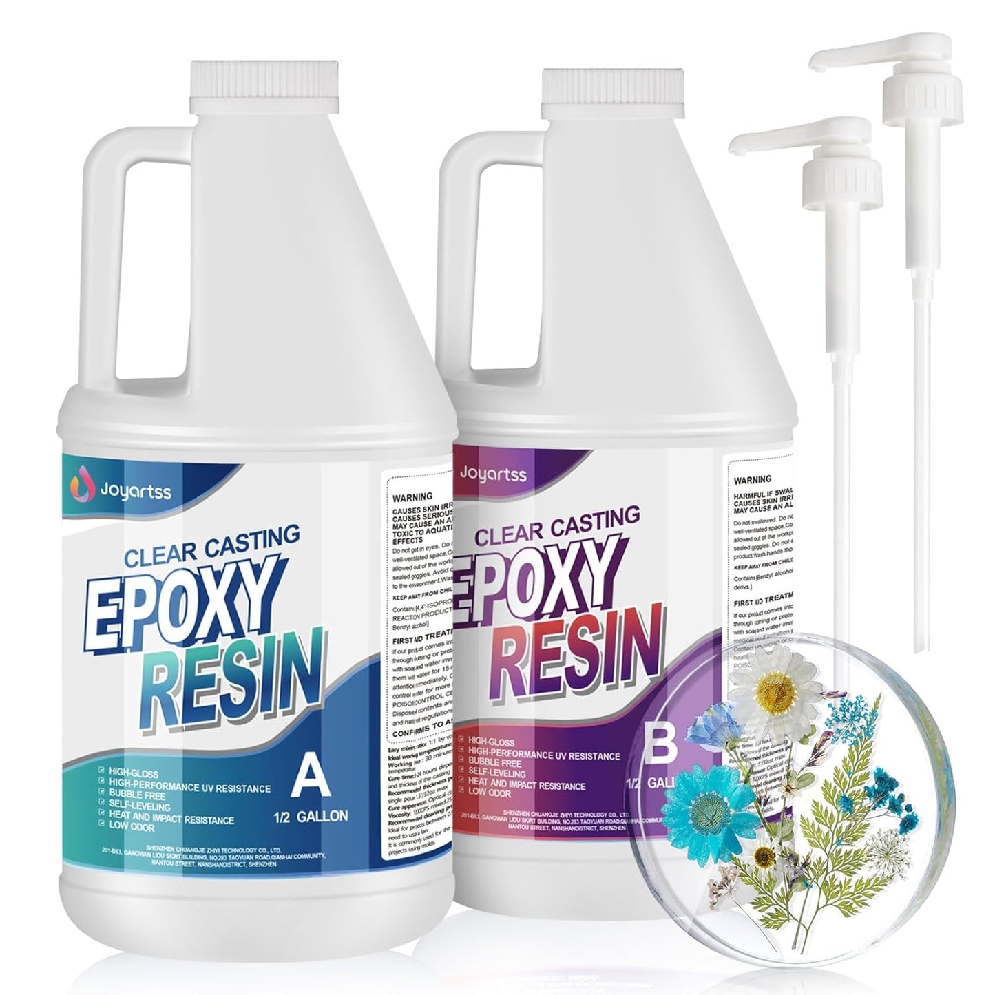 Epoxy Resin 1 Gallon with Pumps, Crystal Clear Epoxy Resin Kit, No Yellowing No Bubble Self Leveling Epoxy Resin for Casting, Art Craft, Molds, Flower Preservation, Easy to Mix 1:1 Ratio