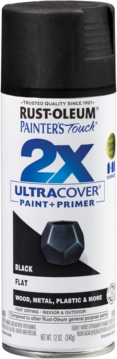 Rust-Oleum 334020 Painter's Touch 2X Ultra Cover Spray Paint, 12 oz, Flat Black