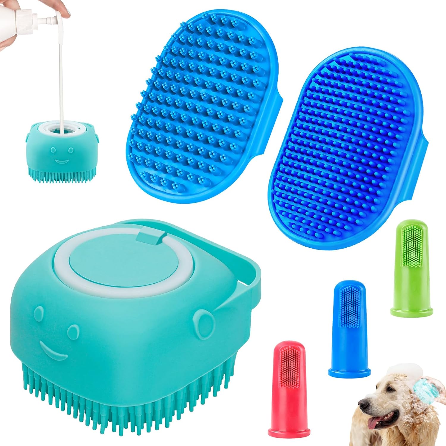 comotech-3pcs-dog-bath-brush-dog-shampoo-brush-dog-scrubber-for-bath-dog-bath-brush-scrubber-dog-shower-washing-brush-with-adjustable-ring-handle-for-short-long-hair-blue-blue-blue