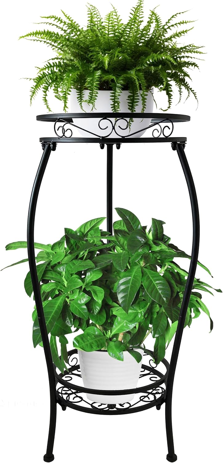 CASIMR 2 Tier Plant Stand Indoor Outdoor, 26.6" Tall Metal Potted Holder Rack Multiple Flower Pot Stand Heavy Duty Plant Shelf Rustproof Iron Plant Round Supports Rack