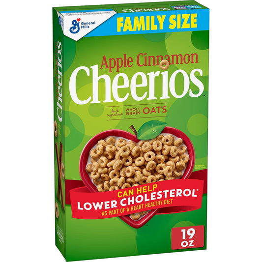 Apple Cinnamon Cheerios Cereal, Limited Edition Happy Heart Shapes, Heart Healthy Cereal With Whole Grain Oats, Family Size, 19 oz